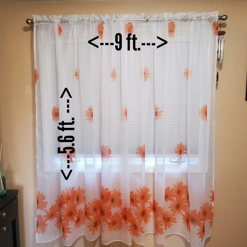 Terracotta color Floral Print Sheer Curtain